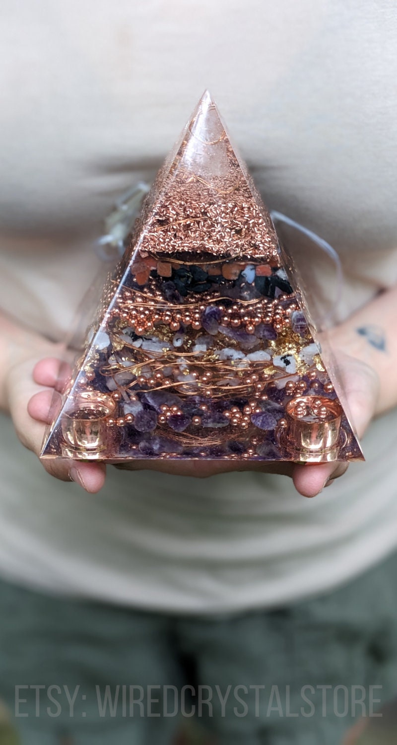 Large Orgonite Pyramid For Crystal Cleansing And Energy Healing As A Powerful Tool Metaphysical For EMF Protection And Energy Healing Gift