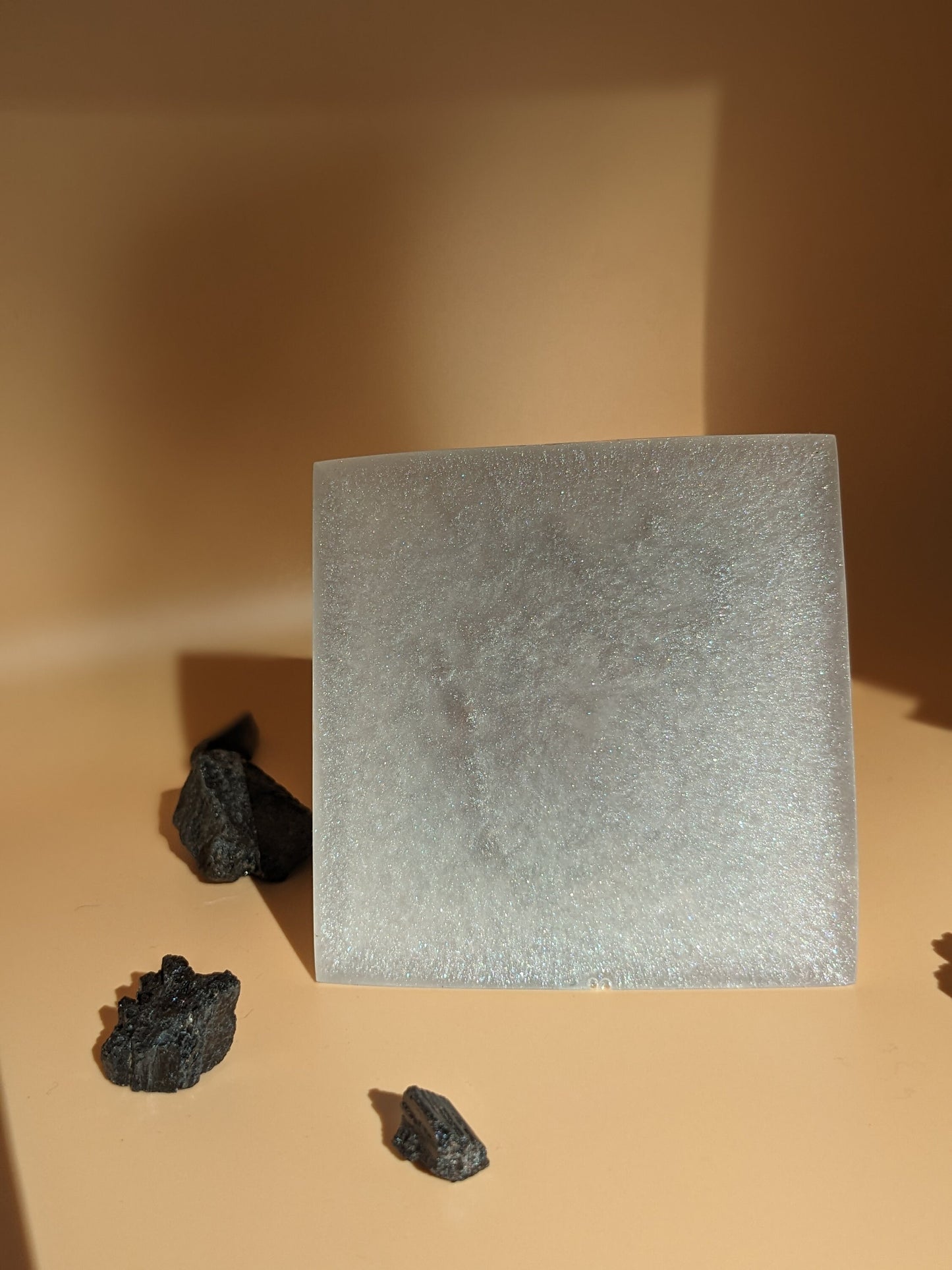 Handmade Rose Quartz Orgonite Resin Pyramid – Pink & Purple Desk Decor | Modern Home or Office Art Sculpture | Unique Handmade Gift