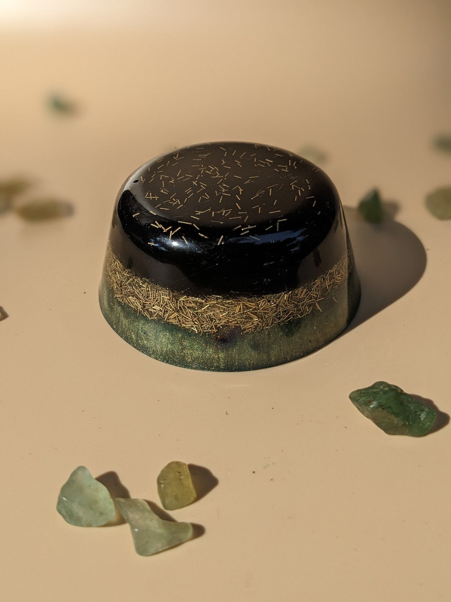 Orgonite Tower Buster with Quartz, Shungite, Amethyst & Brass | Handmade Resin Disc for Desk, Garden, or Smart Device Area | Unique Gift USA