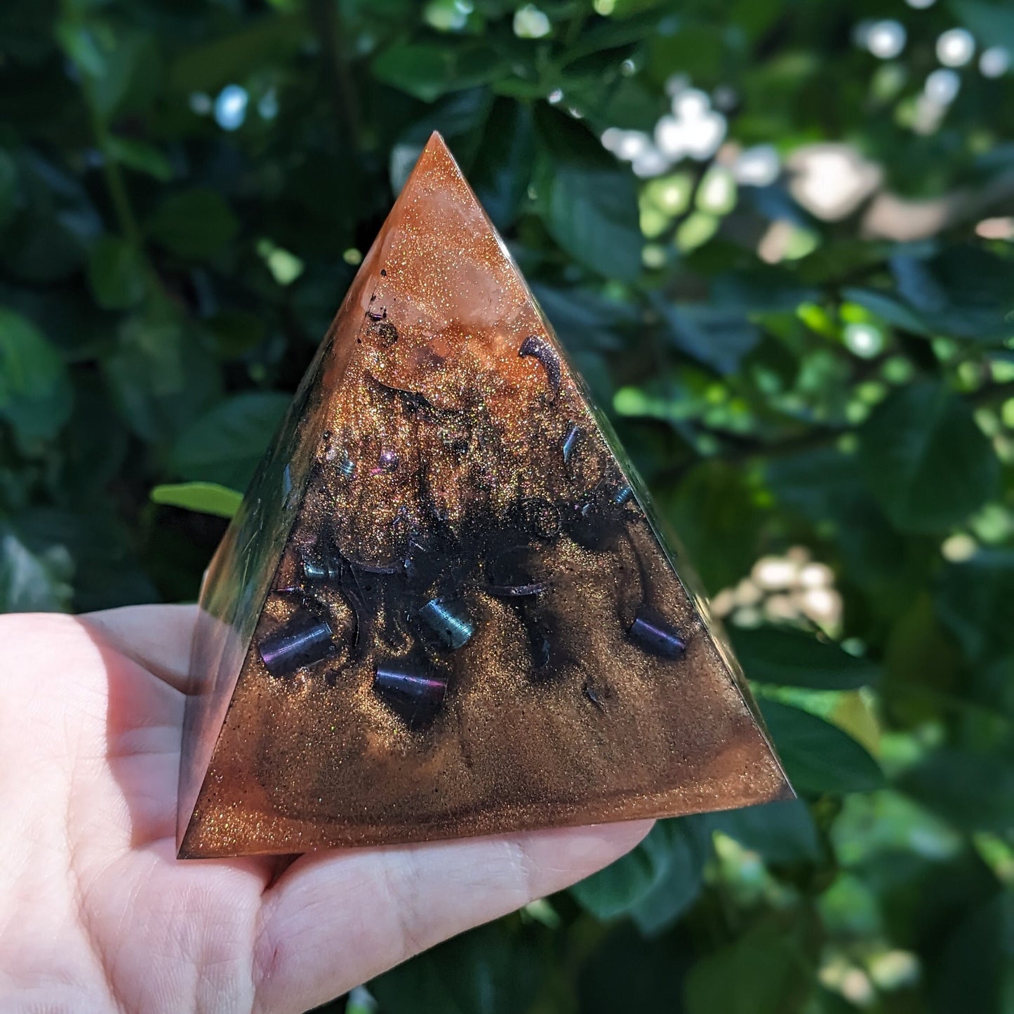 Shungite Pyramid EMF Protection - Handmade Orgone Energy Pyramid For Grounding - Crystal Meditation Pyramid - Orgonite Gift For New Home