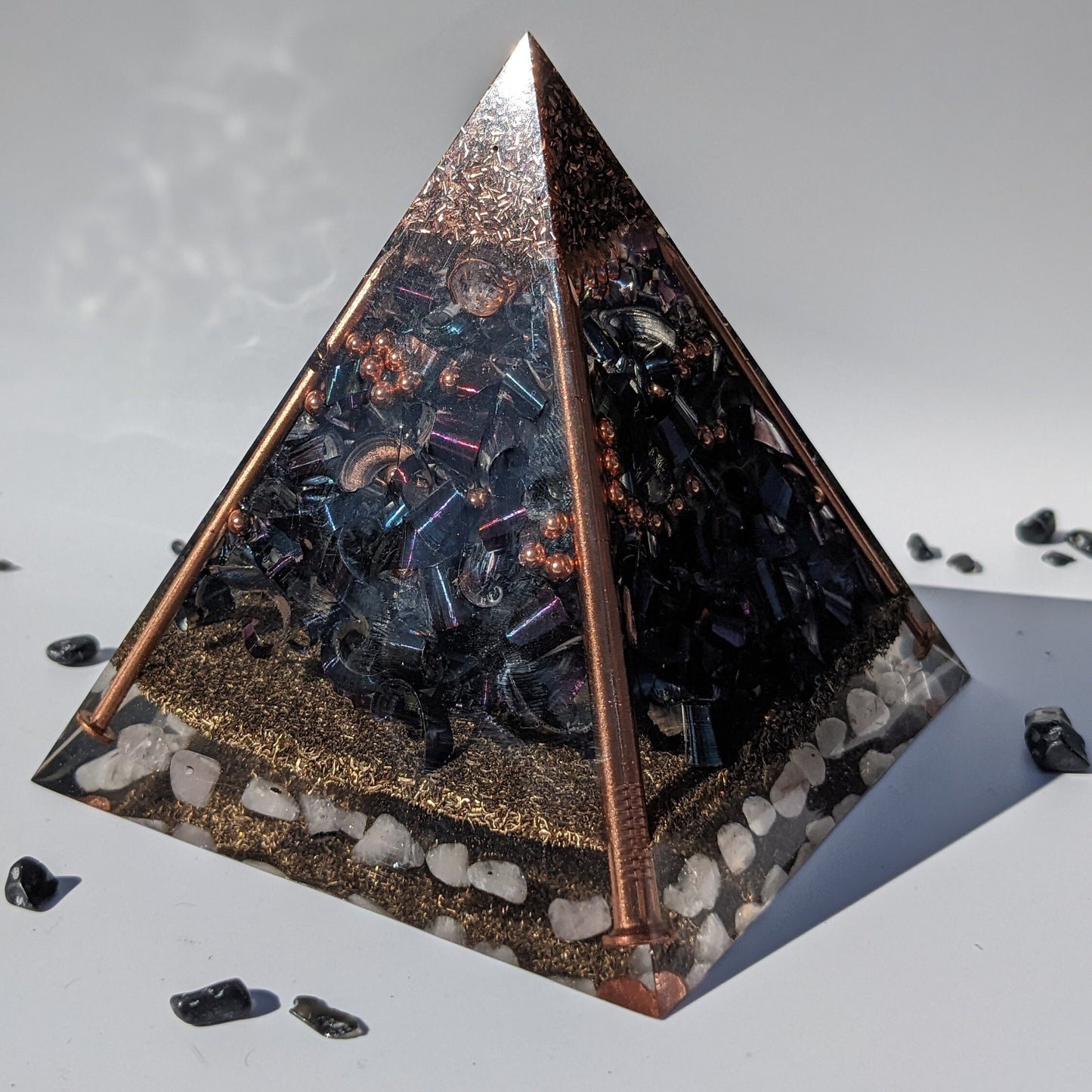 Large Orgonite Pyramid with Shungite, Quartz & Copper | Handmade Crystal Resin Décor for EMF Awareness | Office and Home Gift