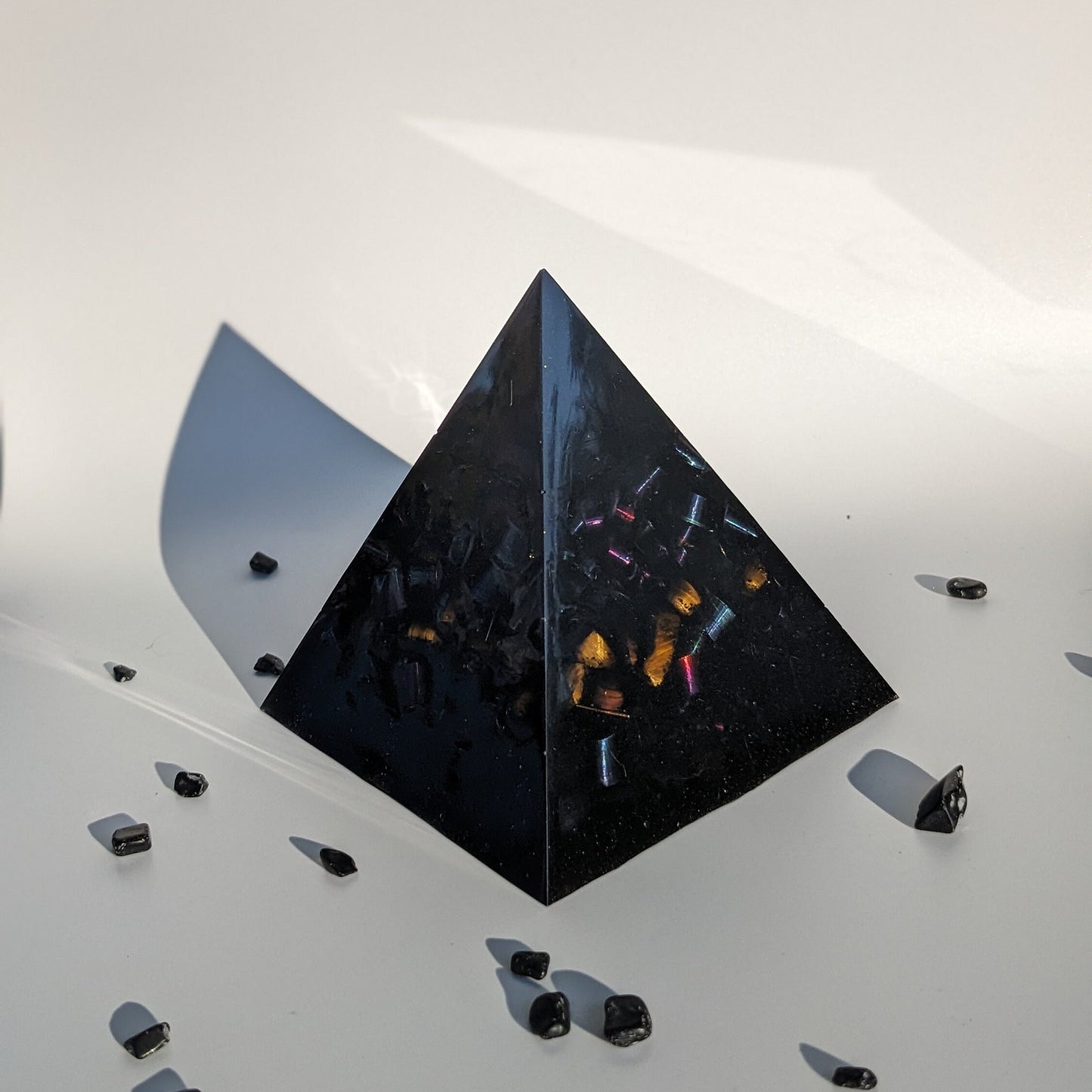 Large Orgonite Pyramid For Home Office EMF Protection - Shungite Tigers Eye Quartz Crystals For Empaths - Grounding Stones For Self Healing