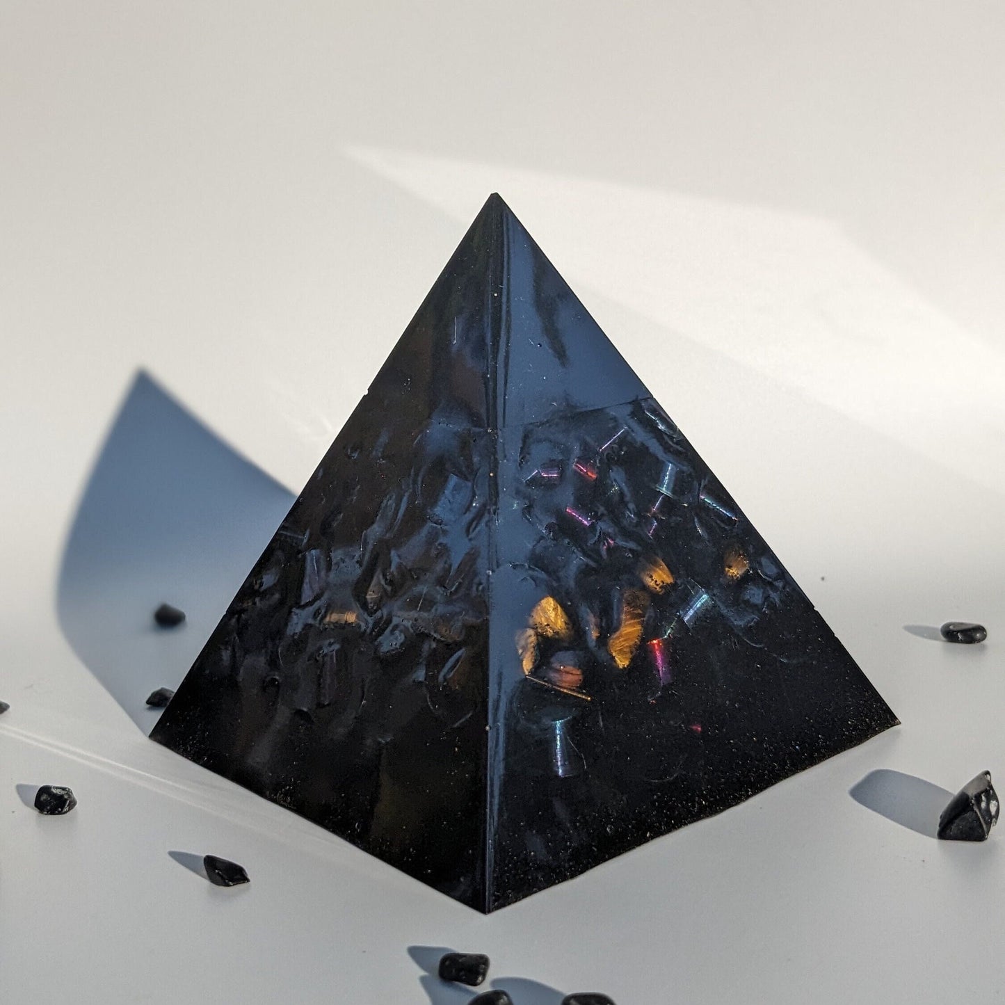 Large Orgonite Pyramid For Home Office EMF Protection - Shungite Tigers Eye Quartz Crystals For Empaths - Grounding Stones For Self Healing