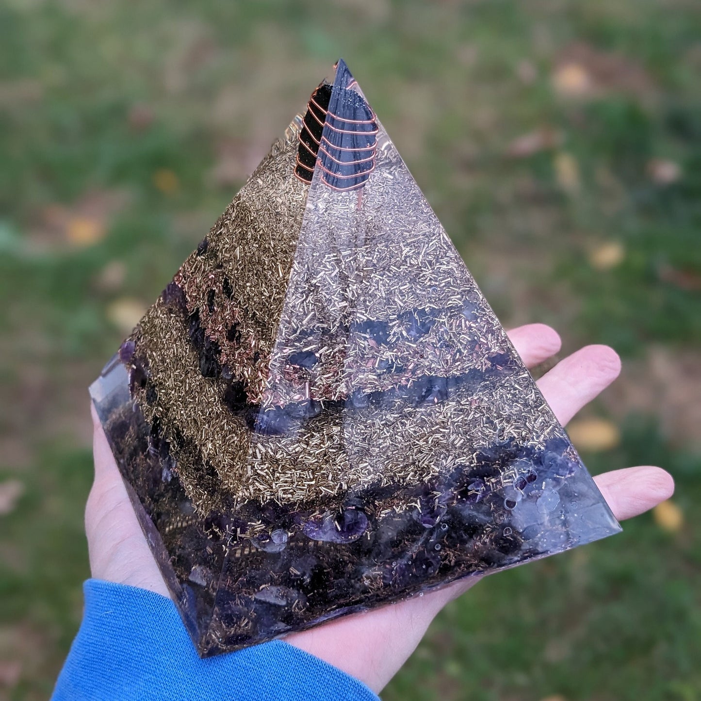 Handmade Orgonite Pyramid For EMF Protection Energy Healing Pyramid Crystal Pyramid Black Tourmaline Real Orgone Energy Pyramid For Sleep