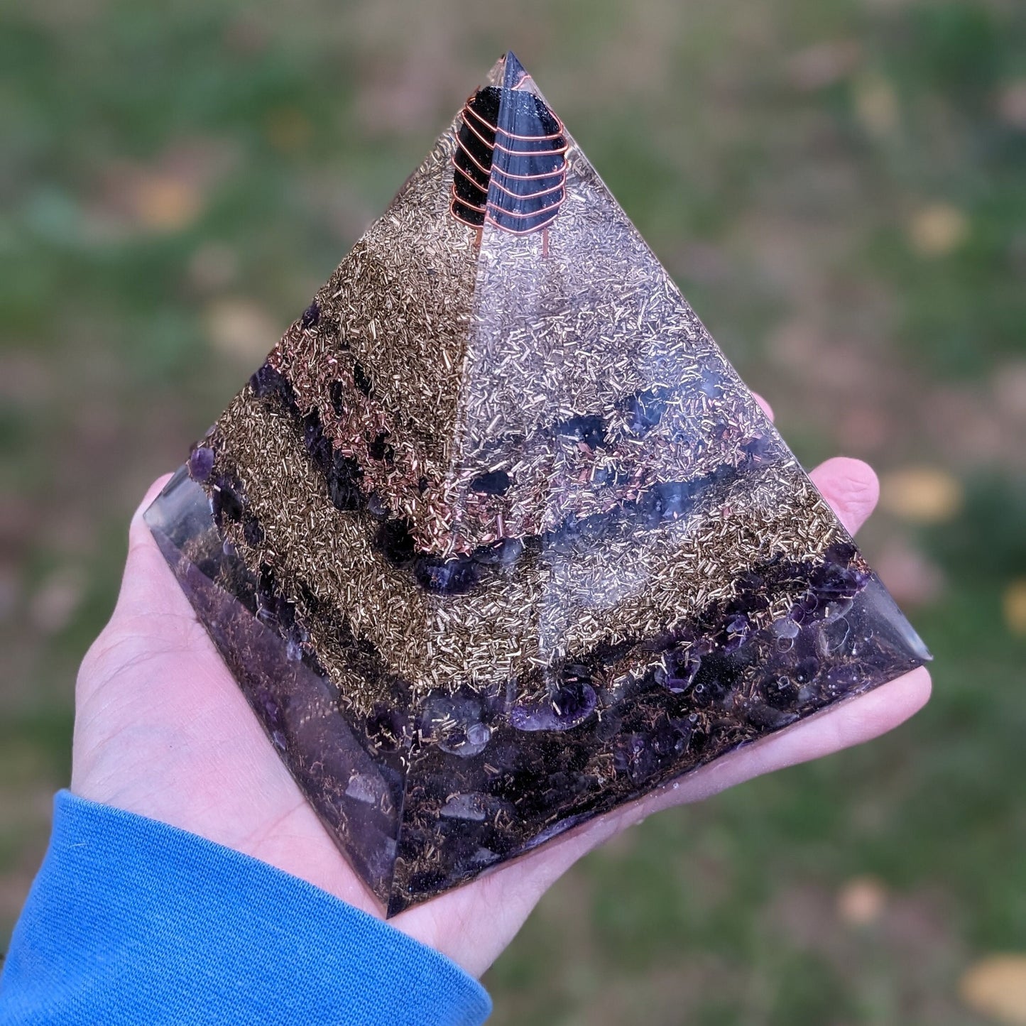 Handmade Orgonite Pyramid For EMF Protection Energy Healing Pyramid Crystal Pyramid Black Tourmaline Real Orgone Energy Pyramid For Sleep