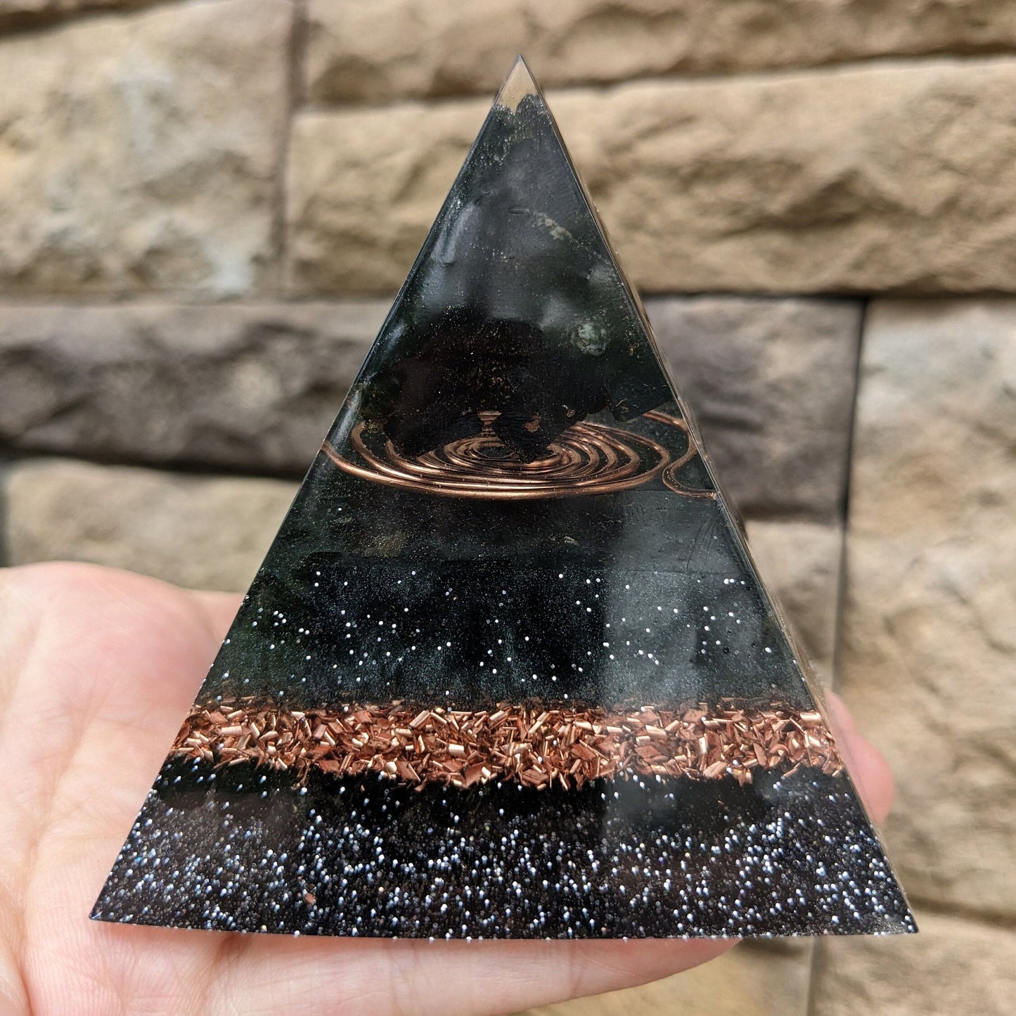 Orgonite Pyramid with Shungite, Black Tourmaline & Quartz | EMF-Aware Home and Office Décor | Handmade Resin Crystal Pyramid