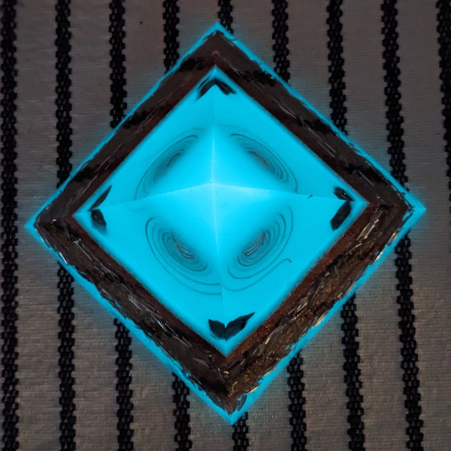 6" Glow-in-the-Dark Orgonite Pyramid | Handmade Resin Pyramid with Quartz, Tourmaline, Copper, Brass & Aluminum | Modern Desk and Home Decor