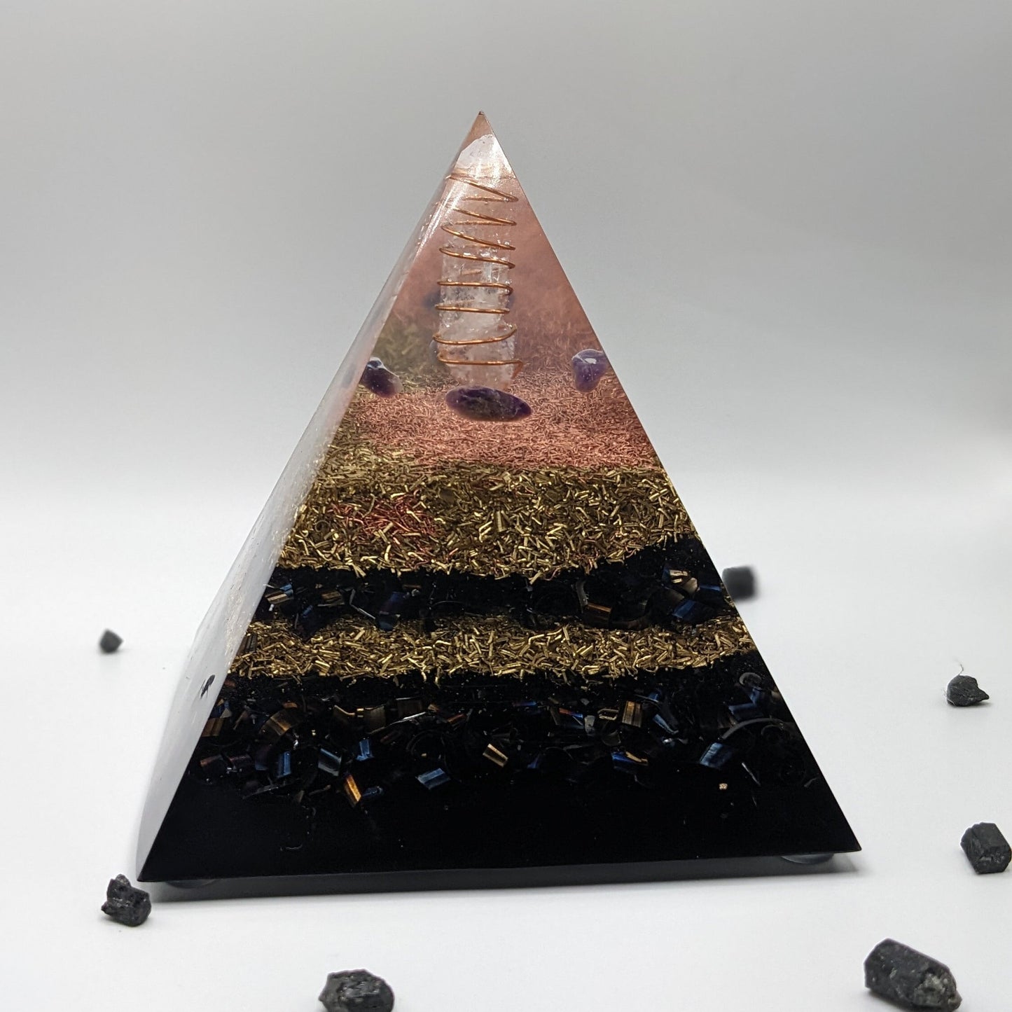 Large Orgonite Pyramid - Amethyst Crystal For Sleep And Anxiety - Orgone For EMF 5g And Smart Meter Protection - Meditation Practice Gift
