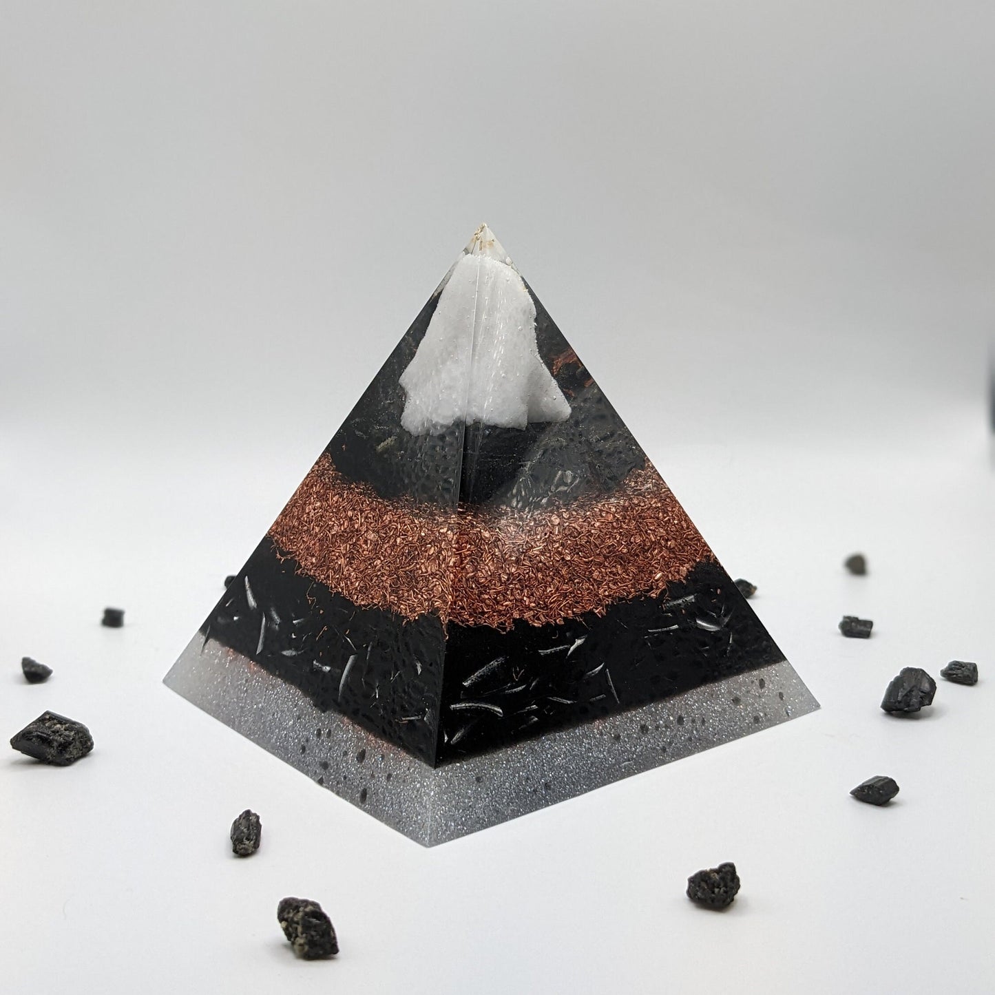 Orgonite Pyramid with Shungite & Tourmaline | Handmade Resin Crystal Décor for Desk, Office and Home