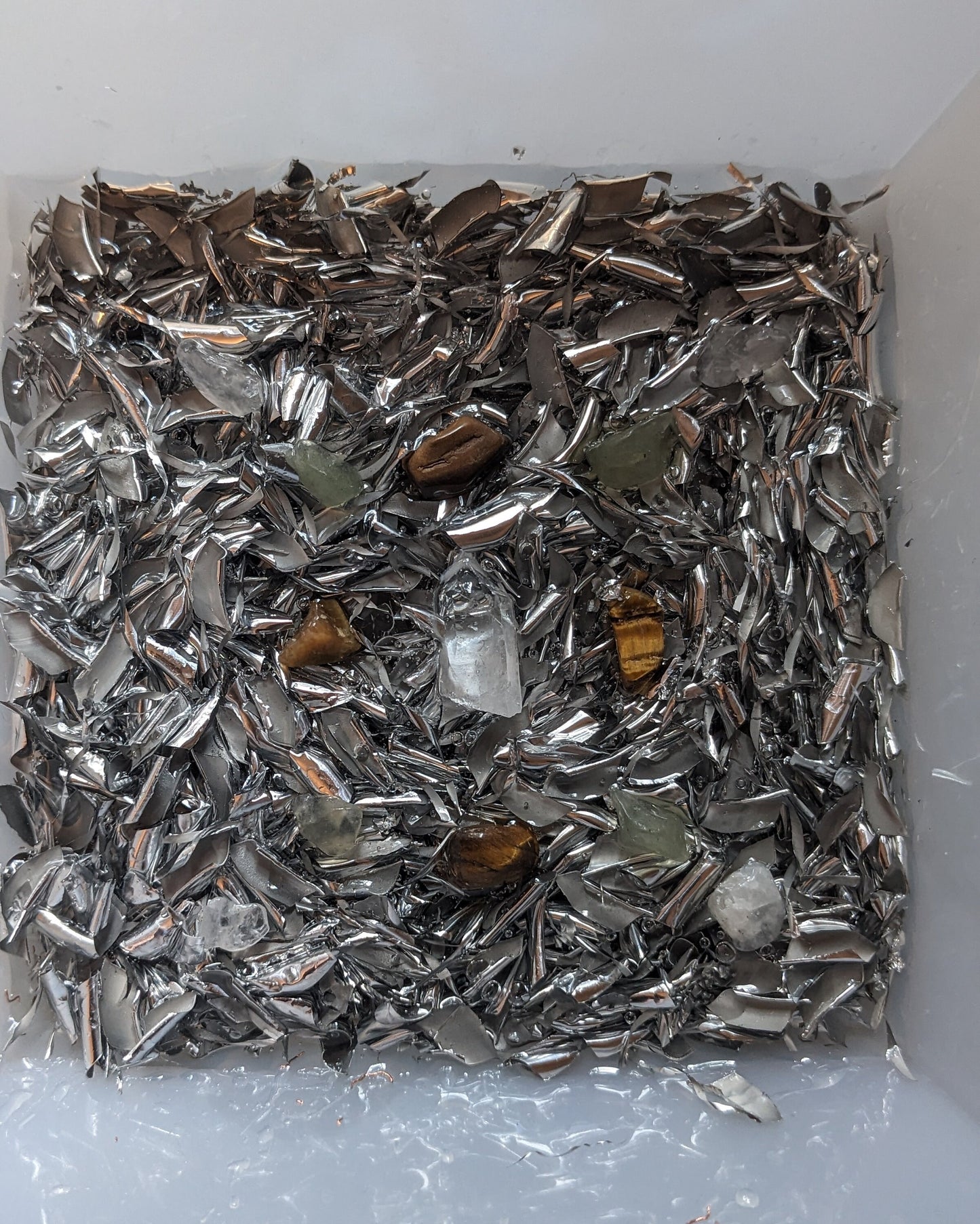 Handmade Orgonite Pyramid – Shungite & Crystal Resin Decor – Desk, Home and Office Accent – Steel, Aluminum, Quartz, Tigers Eye