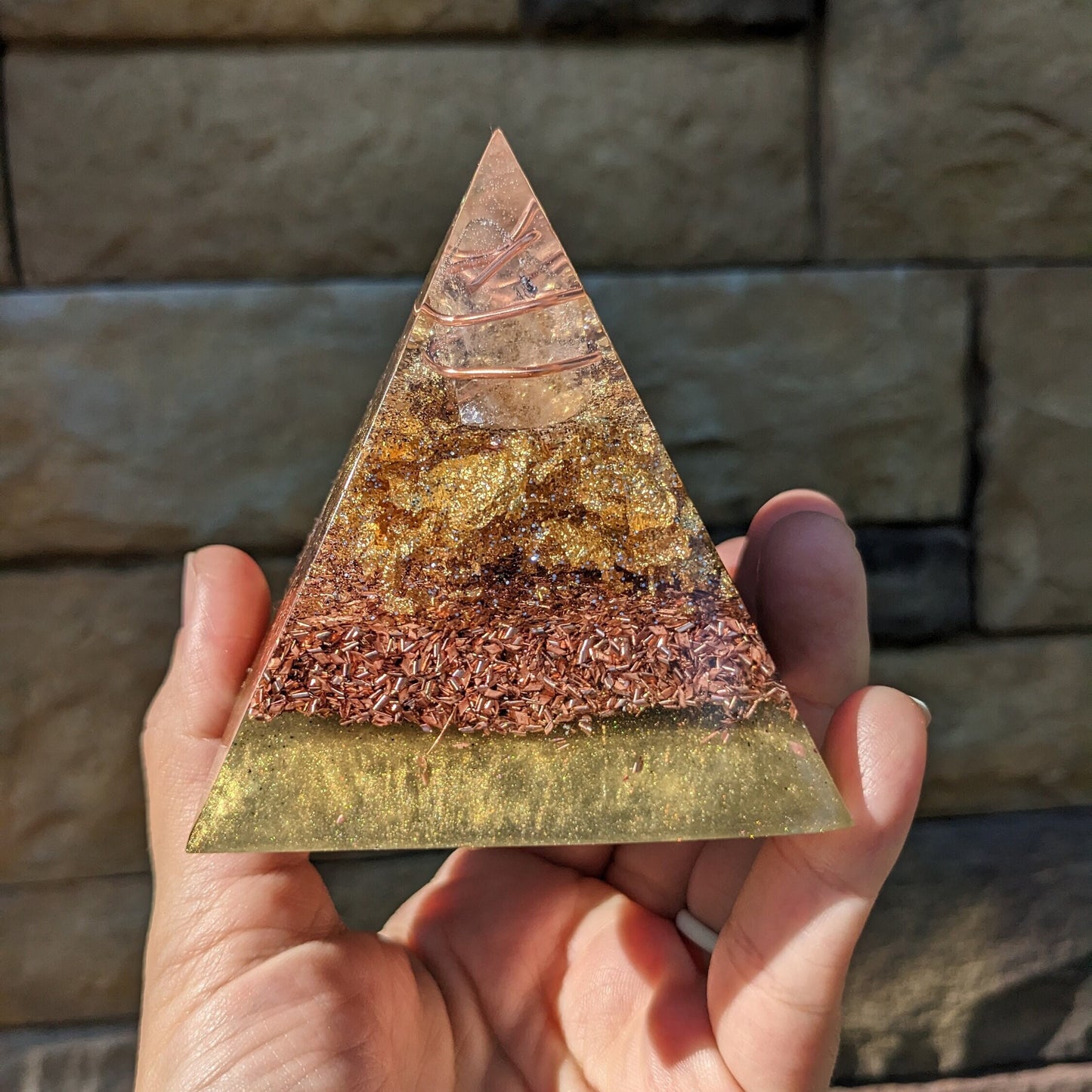 Small Gold Pyramid - Powerful Orgonite For EMF Protection - Elegant Home Decor Gift - Black Shungite Orgone - Ritual And Spiritual Practice