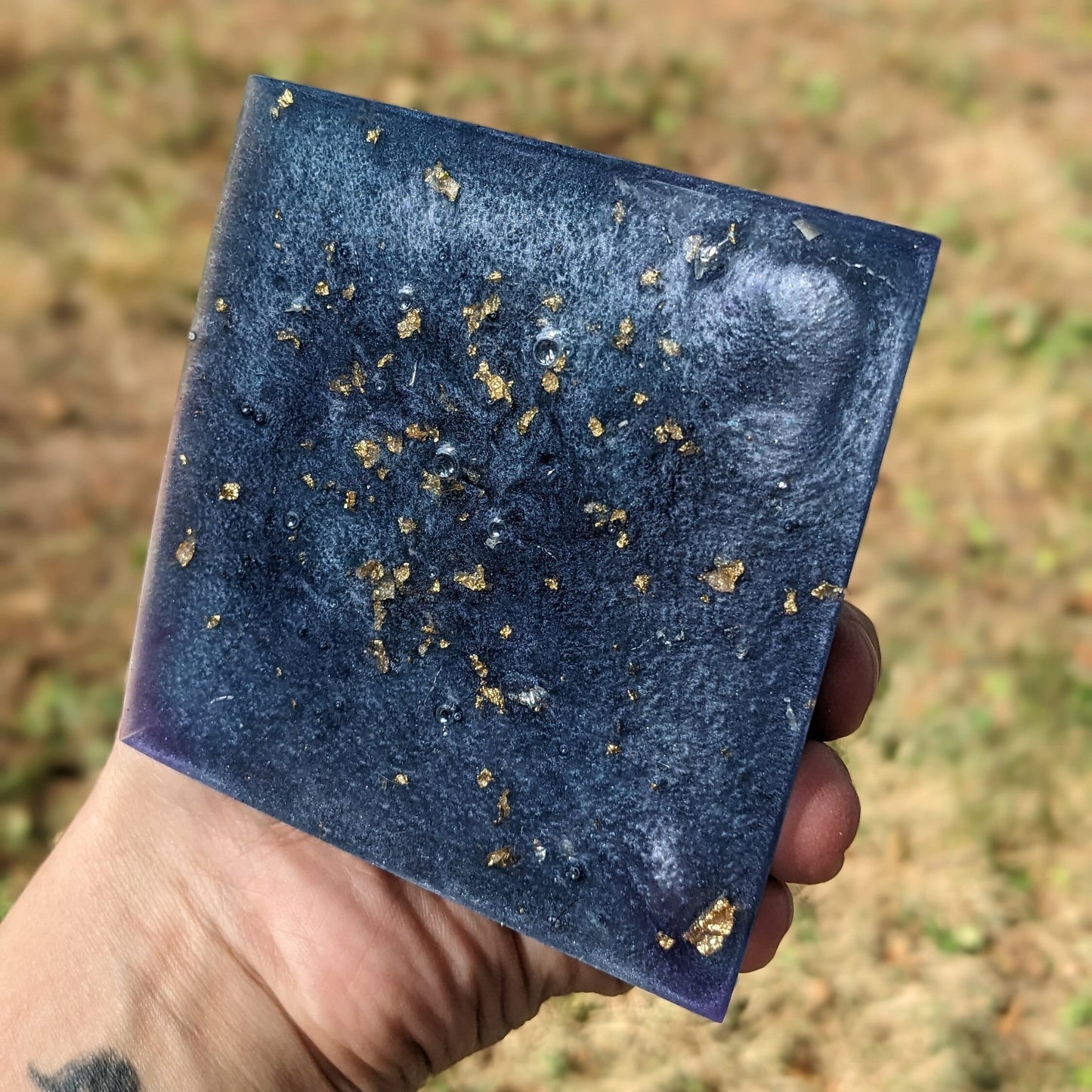 Real Orgonite Pyramid - Blue Gold Resin Crystals - Gift For Meditation - Throat Chakra Stone - Spiritual Home Decor - Orgone Energy For EMF