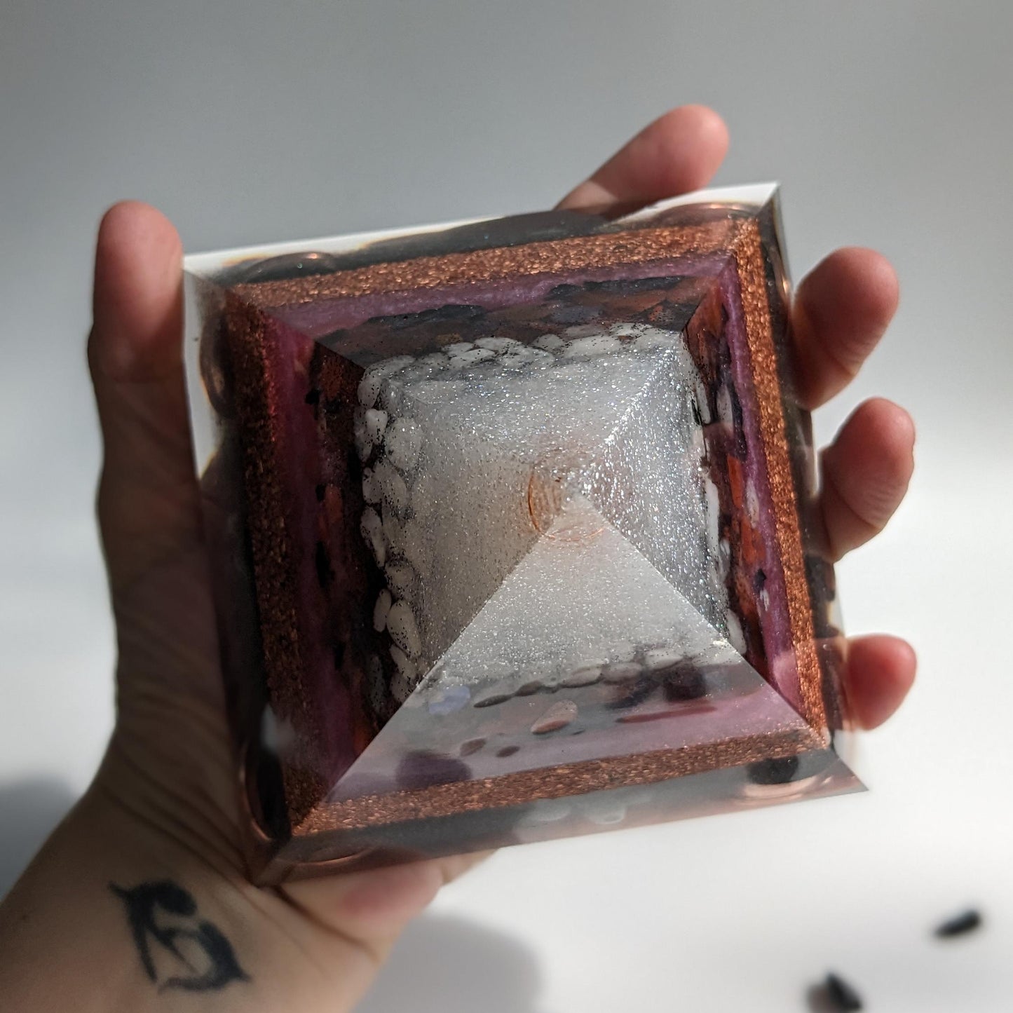 Handmade Large Orgone Pyramid - Grounding Stone EMF Protection - Powerful Orgonite Crystal - Motivating Resin Art Work - Intuition Enhancer