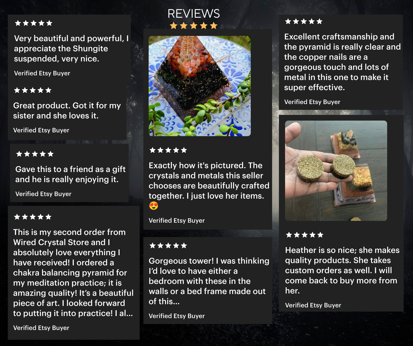 Large Orgonite Pyramid with Shungite, Tigers Eye & Quartz | Handmade Resin Crystal Pyramid for Desk or Home Display