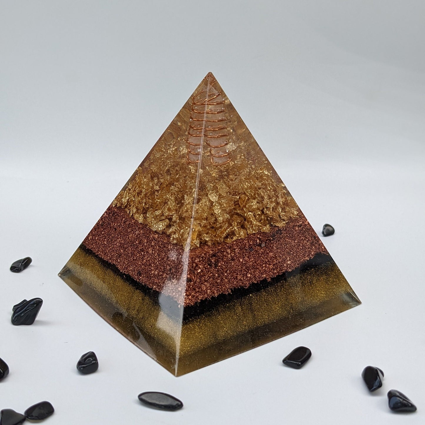 Small Gold Pyramid - Powerful Orgonite For EMF Protection - Elegant Home Decor Gift - Black Shungite Orgone - Ritual And Spiritual Practice