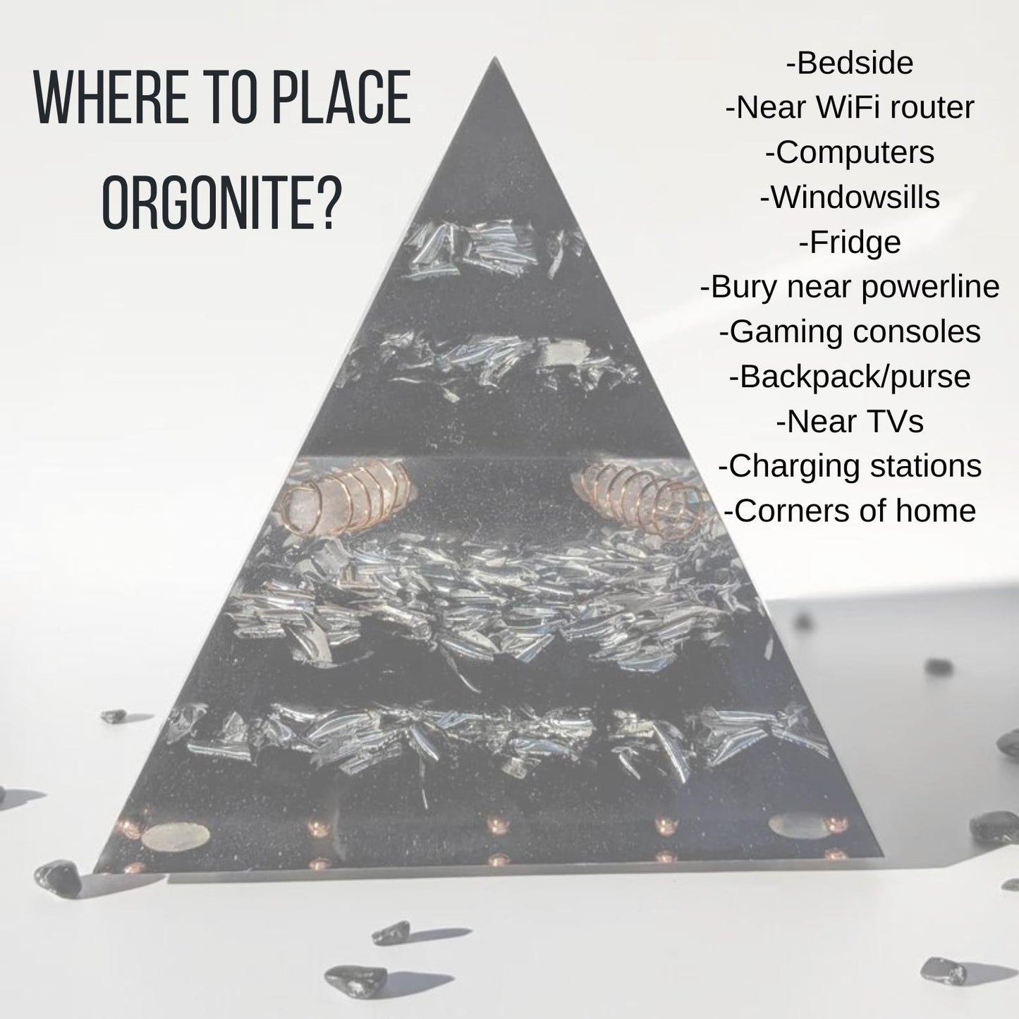 Orgonite Pyramid with Quartz, Copper & Shungite | Handmade Resin Crystal EMF Decor | Modern Desk and Home Office Accent