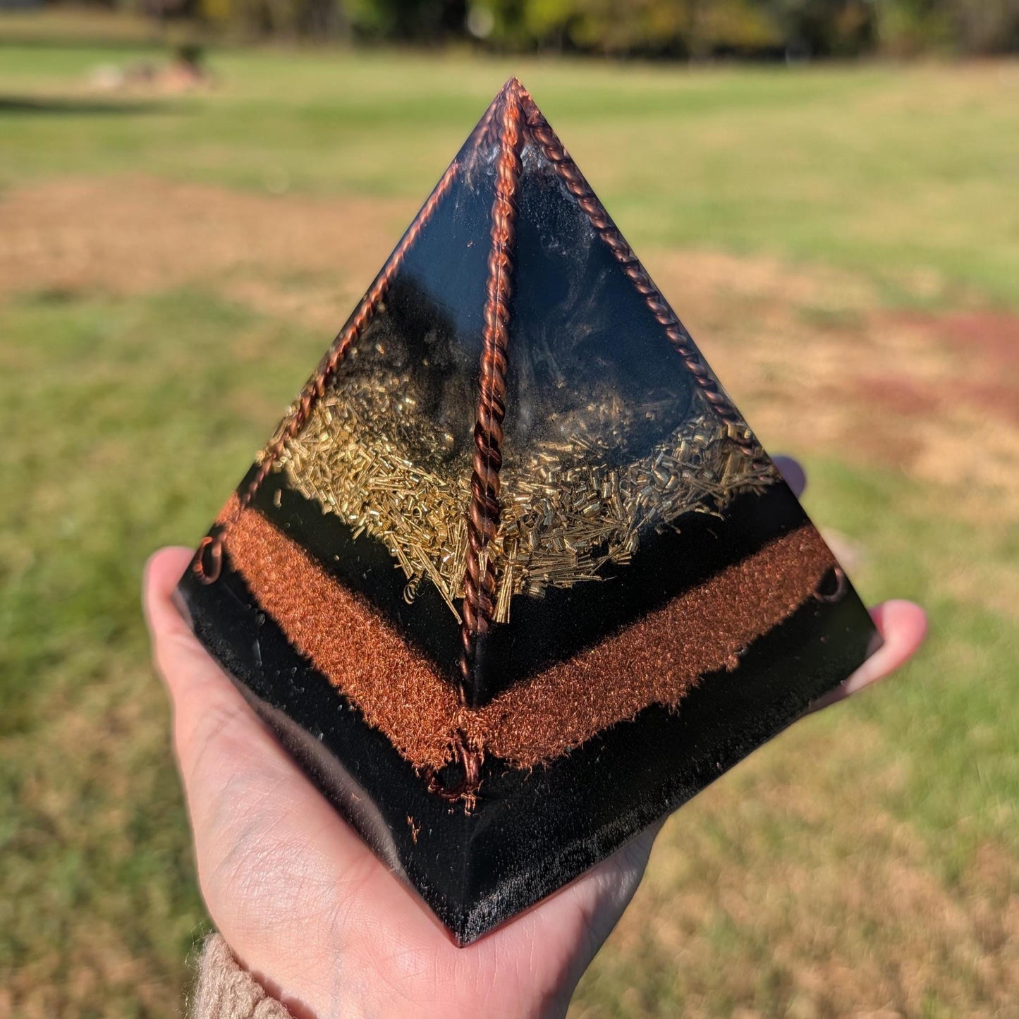 Limited Edition Orgonite Pyramid 4.5” | Handmade Copper, Brass, Quartz & Shungite EMF Protection Decor