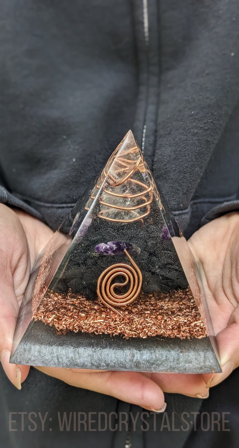 Crystal Pyramid With Shungite For Positive Vibration And Energy Balance Spiritual Decor And Chakra Balancing Large Shungite Orgone Pyramid