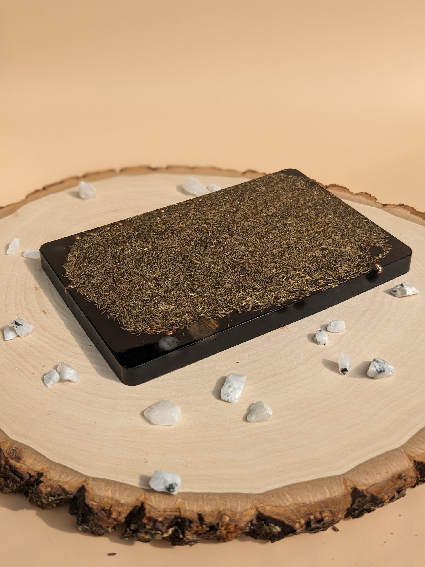 Orgonite Charging Plate - Crystal Charging Station With Tigers Eye - Shungite Stone For EMF Protection - Charging Block For Electronics