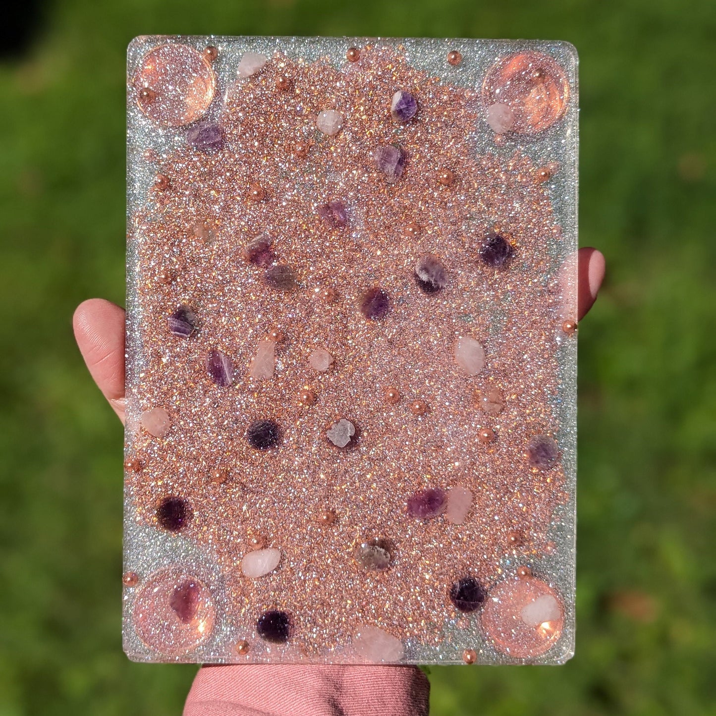 Orgonite charge plate Orgonite Charging Station Amethyst Orgone Charge Plate Crystal Charge Water Energy Charging Crystalline Coaster Plate