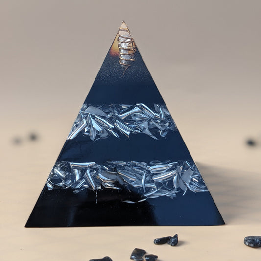 Large Shungite Stone Orgone Pyramid - Powerful Orgonite For EMF Protection - Home And Office Functional Art - Energy Protection For Empaths