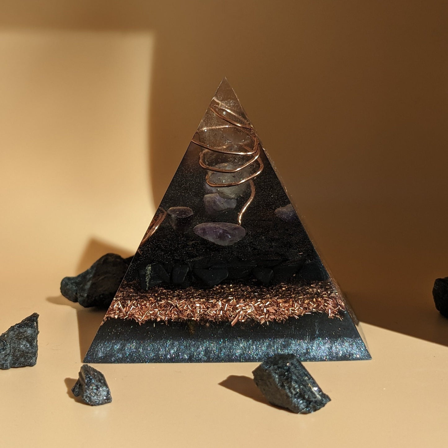 Handmade Orgonite Pyramid With Shungite For EMF Protection And Energy Balance Crystal Pyramid Gift With Shungite For Chakra Healing Energy