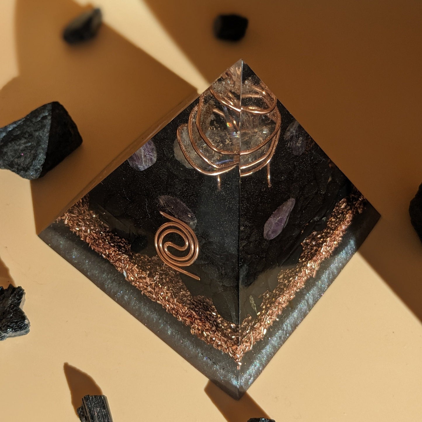 Handmade Orgonite Pyramid With Shungite For EMF Protection And Energy Balance Crystal Pyramid Gift With Shungite For Chakra Healing Energy