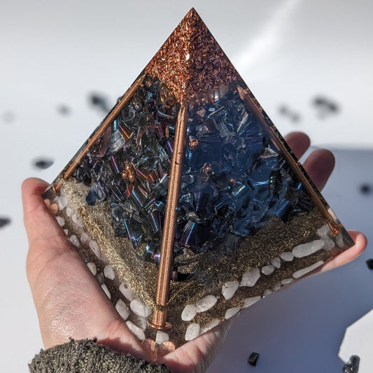 Orgone Energy Pyramid - Orgonite For EMF Protection - Large Crystal Point For Energy Balancing