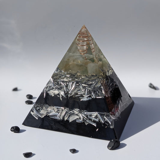 Shungite Stone Pyramid - Orgonite For EMF Protection - Orgone Energy Healing - Green Jade Heart Chakra Cleanse - Crystal For Love Abundance