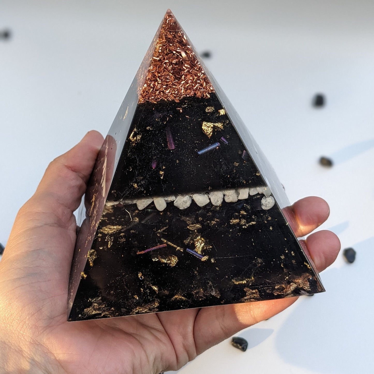 Copper Tip Orgonite Pyramid - Powerful Orgone Energy - Strong EMF Protection Stone - Gift For Office Or Home - Negative Energy Cleanse Tool