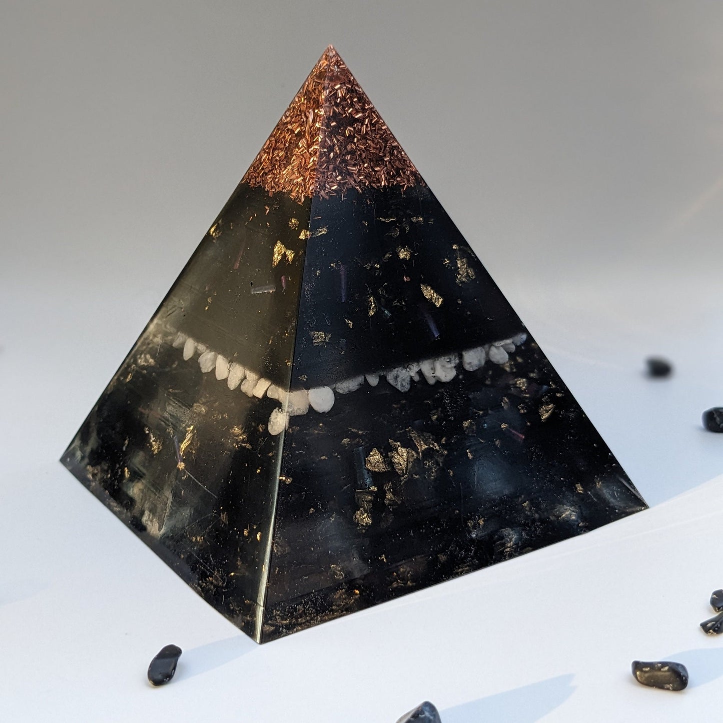 Copper Tip Orgonite Pyramid - Powerful Orgone Energy - Strong EMF Protection Stone - Gift For Office Or Home - Negative Energy Cleanse Tool