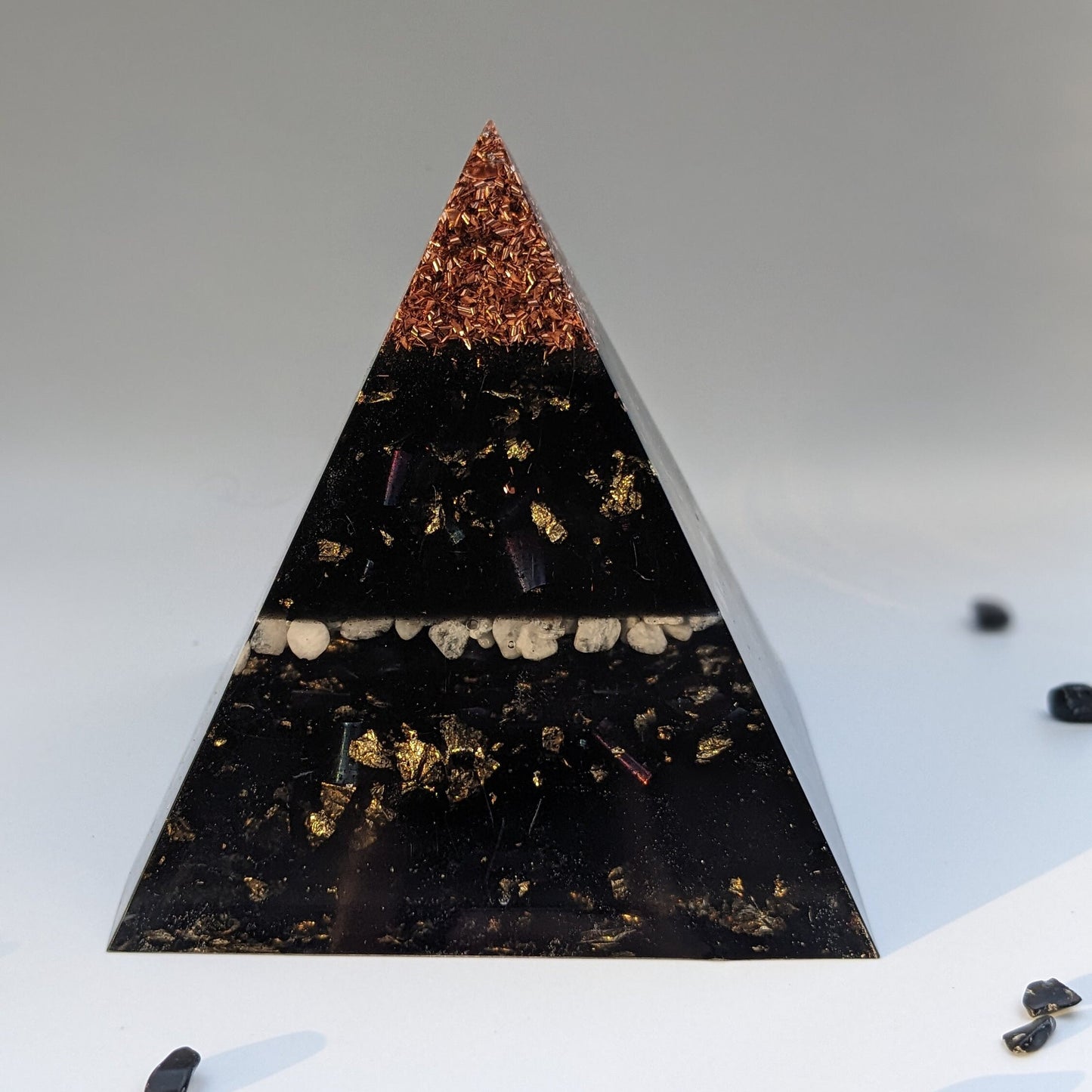 Copper Tip Orgonite Pyramid - Powerful Orgone Energy - Strong EMF Protection Stone - Gift For Office Or Home - Negative Energy Cleanse Tool