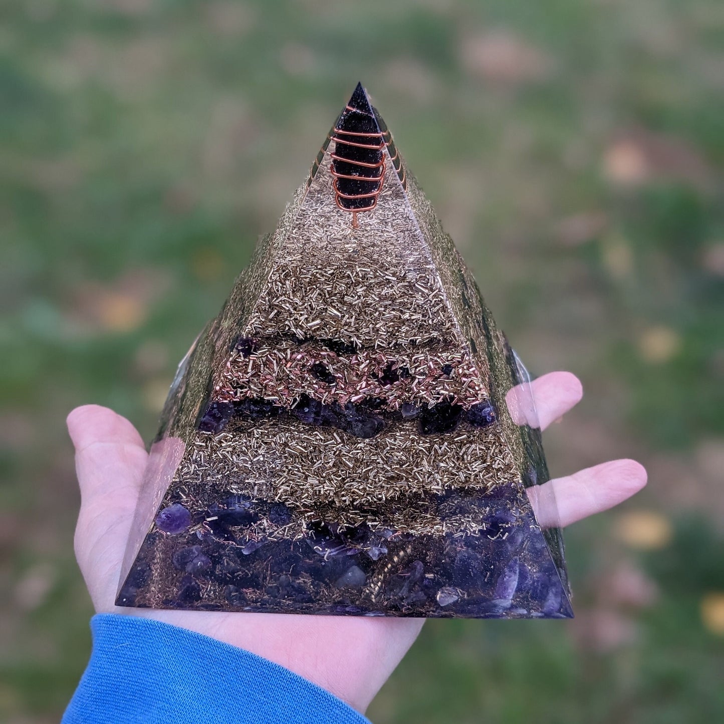 Handmade Orgonite Pyramid For EMF Protection Energy Healing Pyramid Crystal Pyramid Black Tourmaline Real Orgone Energy Pyramid For Sleep