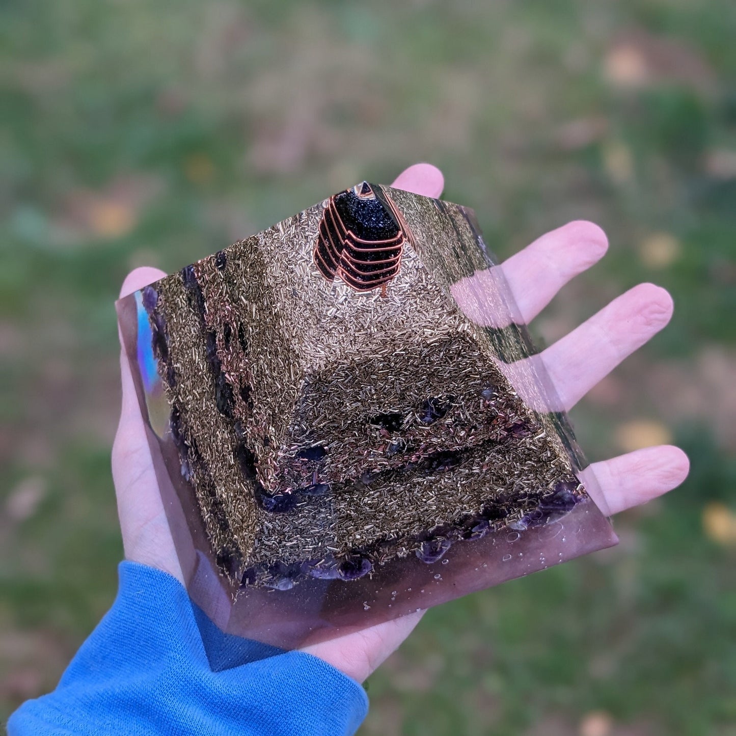 Handmade Orgonite Pyramid For EMF Protection Energy Healing Pyramid Crystal Pyramid Black Tourmaline Real Orgone Energy Pyramid For Sleep