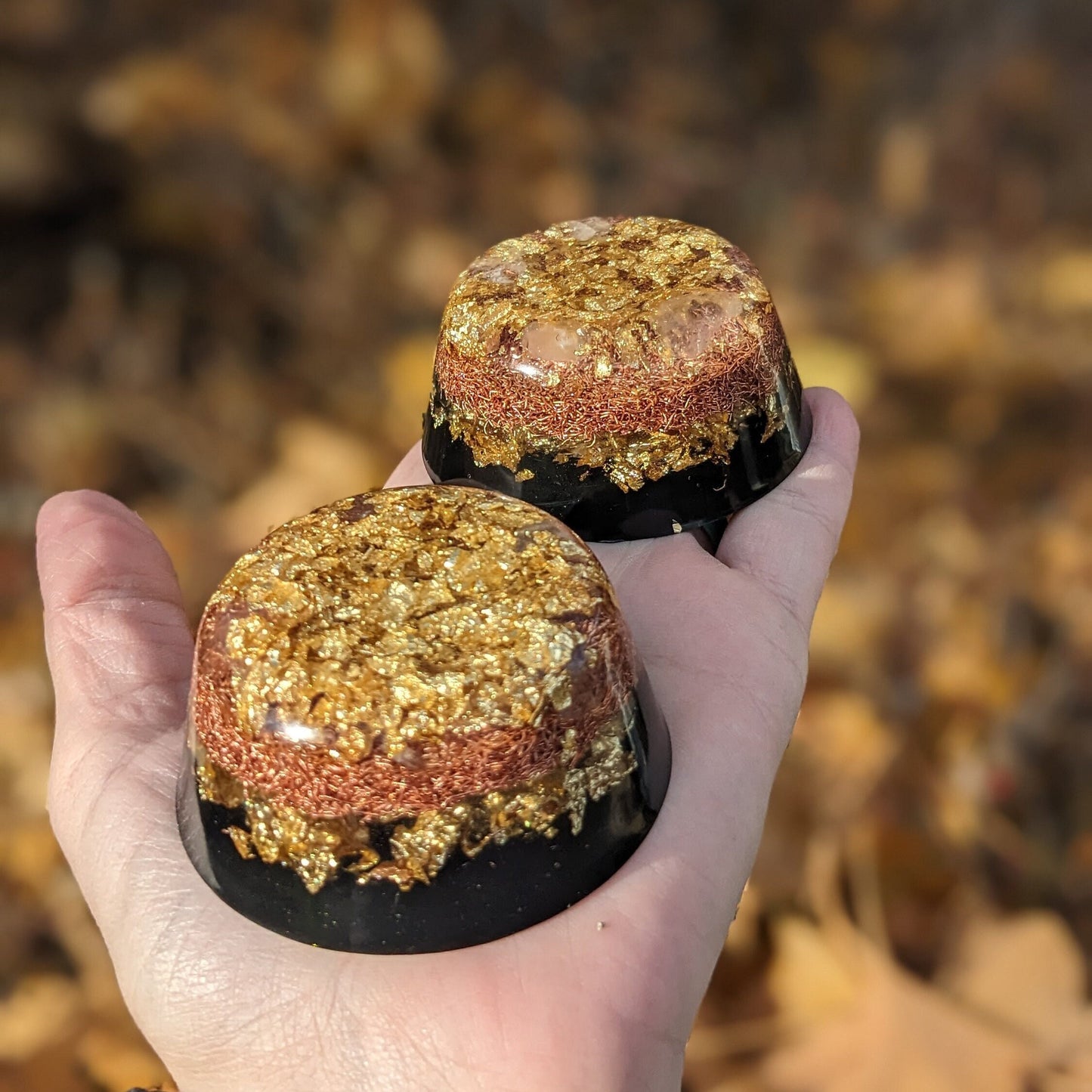 Orgonite Tower Buster Set | Handmade Resin & Crystal Discs with Copper, Shungite, Quartz | Durable Home and Travel Decor