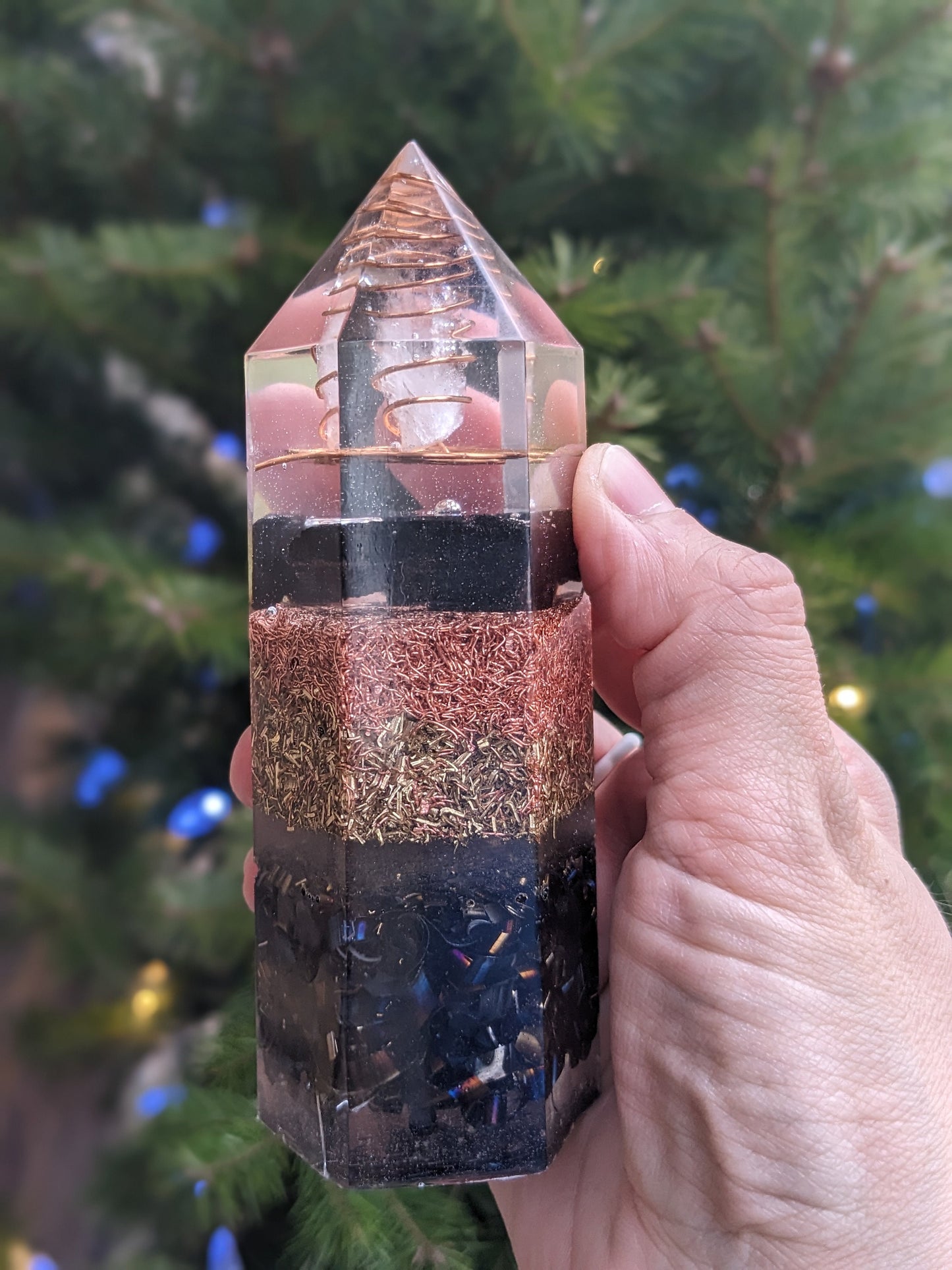 Orgonite tower black tourmaline crystal for protection aura healing stone gift for grounding orgone energy copper for plants copper garden