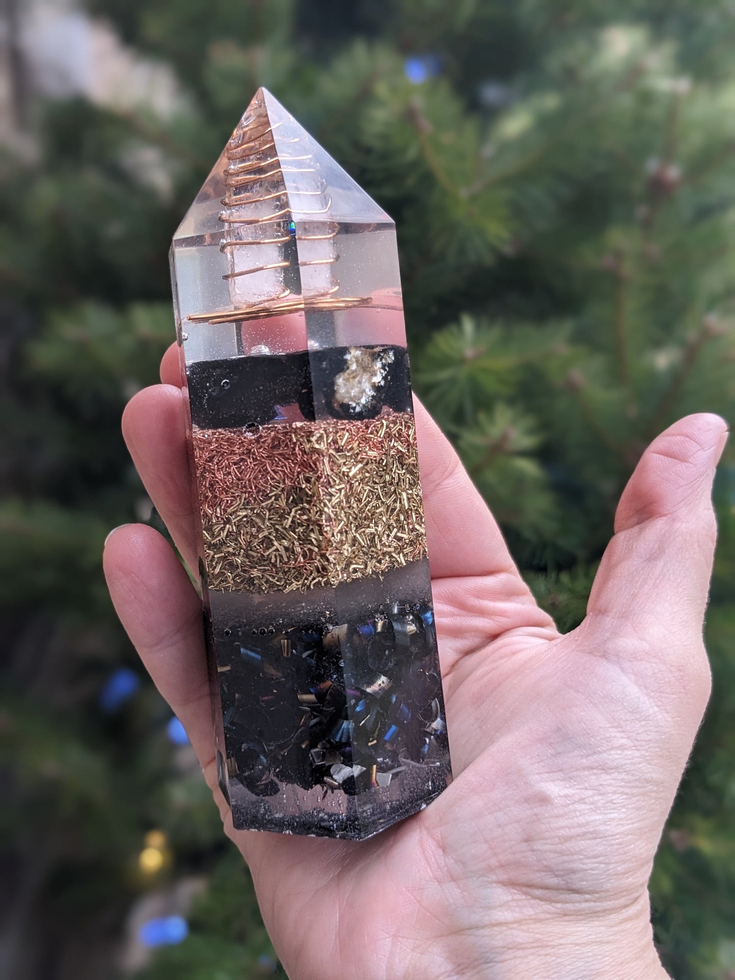 Orgonite tower black tourmaline crystal for protection aura healing stone gift for grounding orgone energy copper for plants copper garden