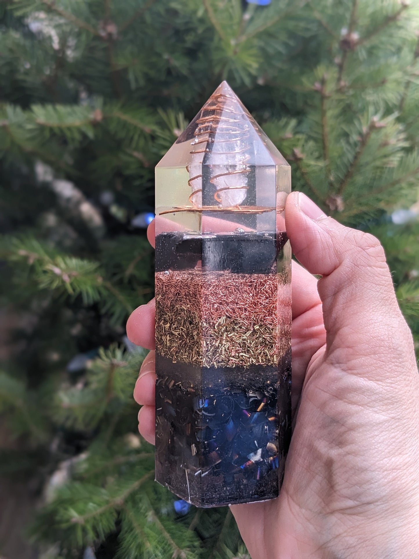 Orgonite tower black tourmaline crystal for protection aura healing stone gift for grounding orgone energy copper for plants copper garden