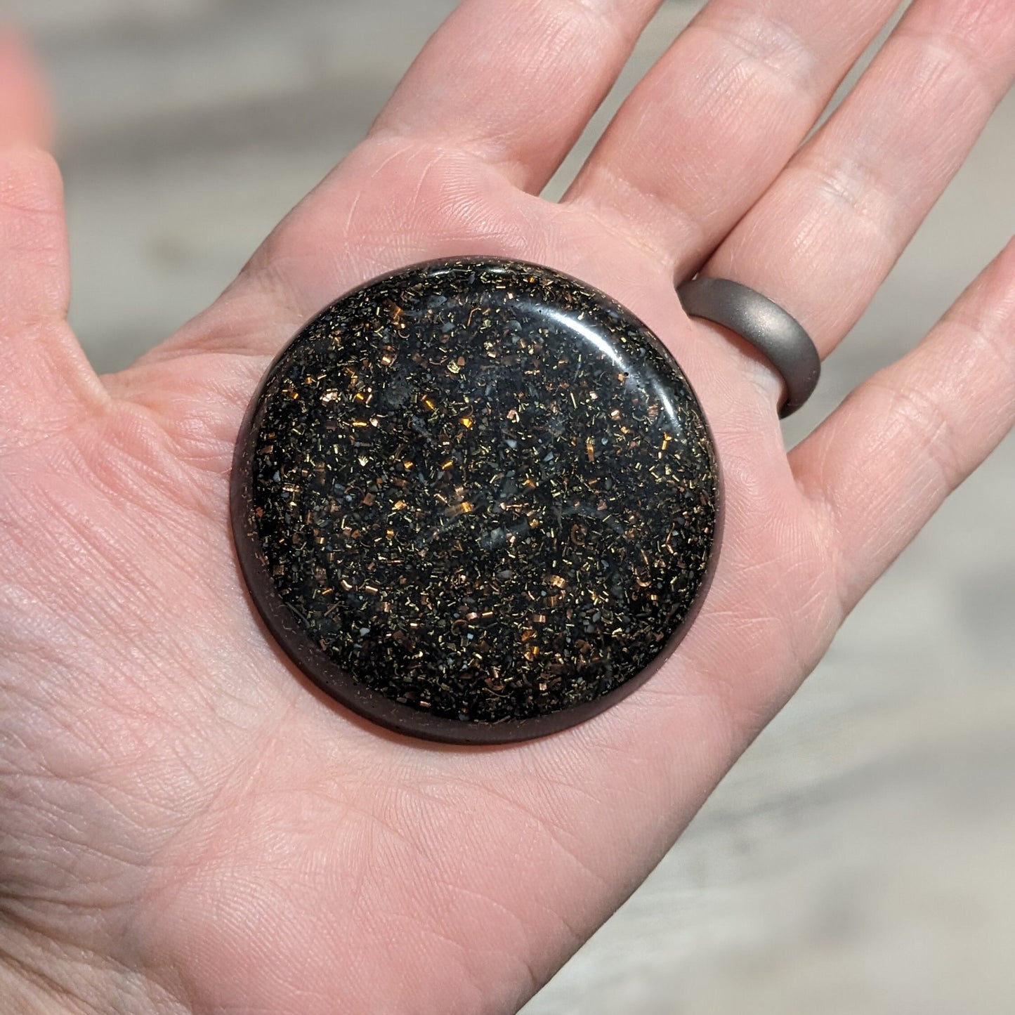 Shungite Orgonite Sticker for Phones, Laptops & Tablets | Resin Tech Accessory with Copper and Quartz | Handmade Portable Desk Decor