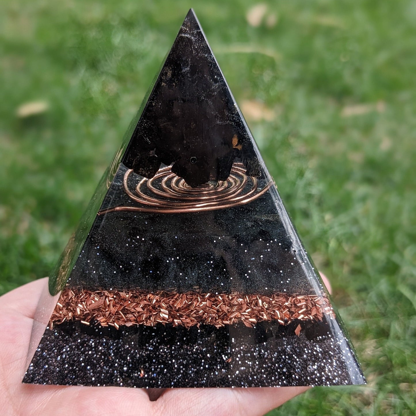 Orgonite Pyramid For EMF Protection - Shungite And Black Tourmaline Crystal Point - Gift For Meditation Or Energy Healing - Orgone Energy