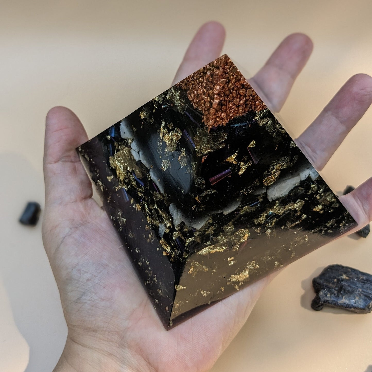 EMF Protector Shungite Pyramid For Housewarming Crystal For Positive Energy Gift For Coworker Positive Vibe Orgone Energy Harmonizer Gift