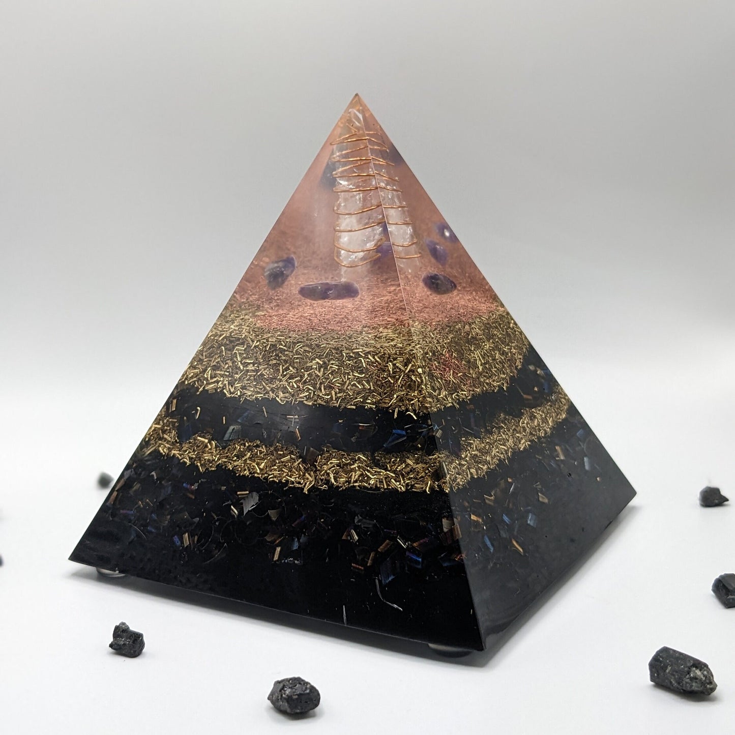 Large Orgonite Pyramid - Amethyst Crystal For Sleep And Anxiety - Orgone For EMF 5g And Smart Meter Protection - Meditation Practice Gift