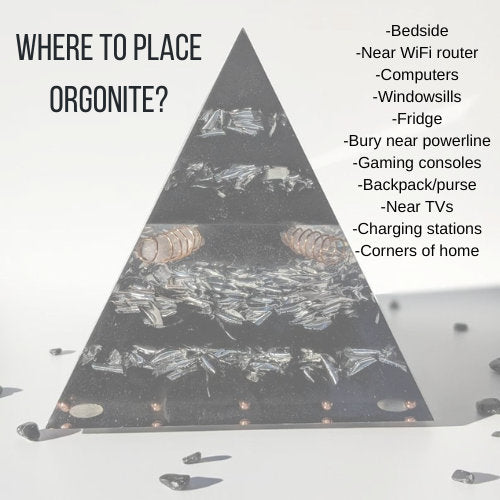 Black And Copper Orgonite Pyramid - Powerful Orgone Energy - Maximum EMF Protection - Shungite Stone Point - Gift For New Home Or Office