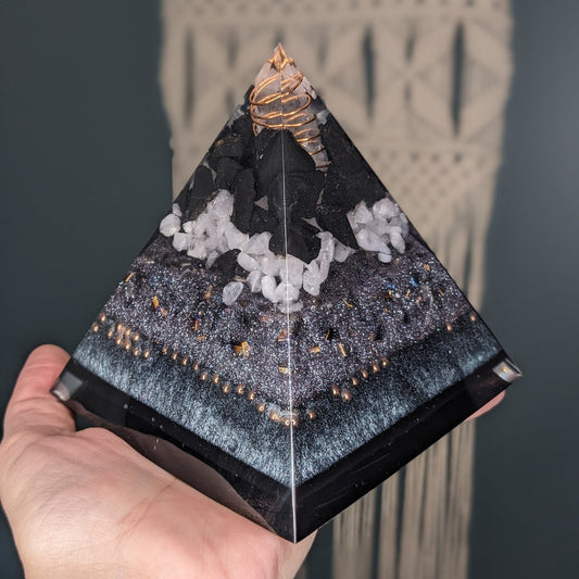 Raw Shungite Orgonite Pyramid - Gift For New Home - EMF Protection Crystal Pyramid - Black Tourmaline And Rose Quartz For Healing Energy