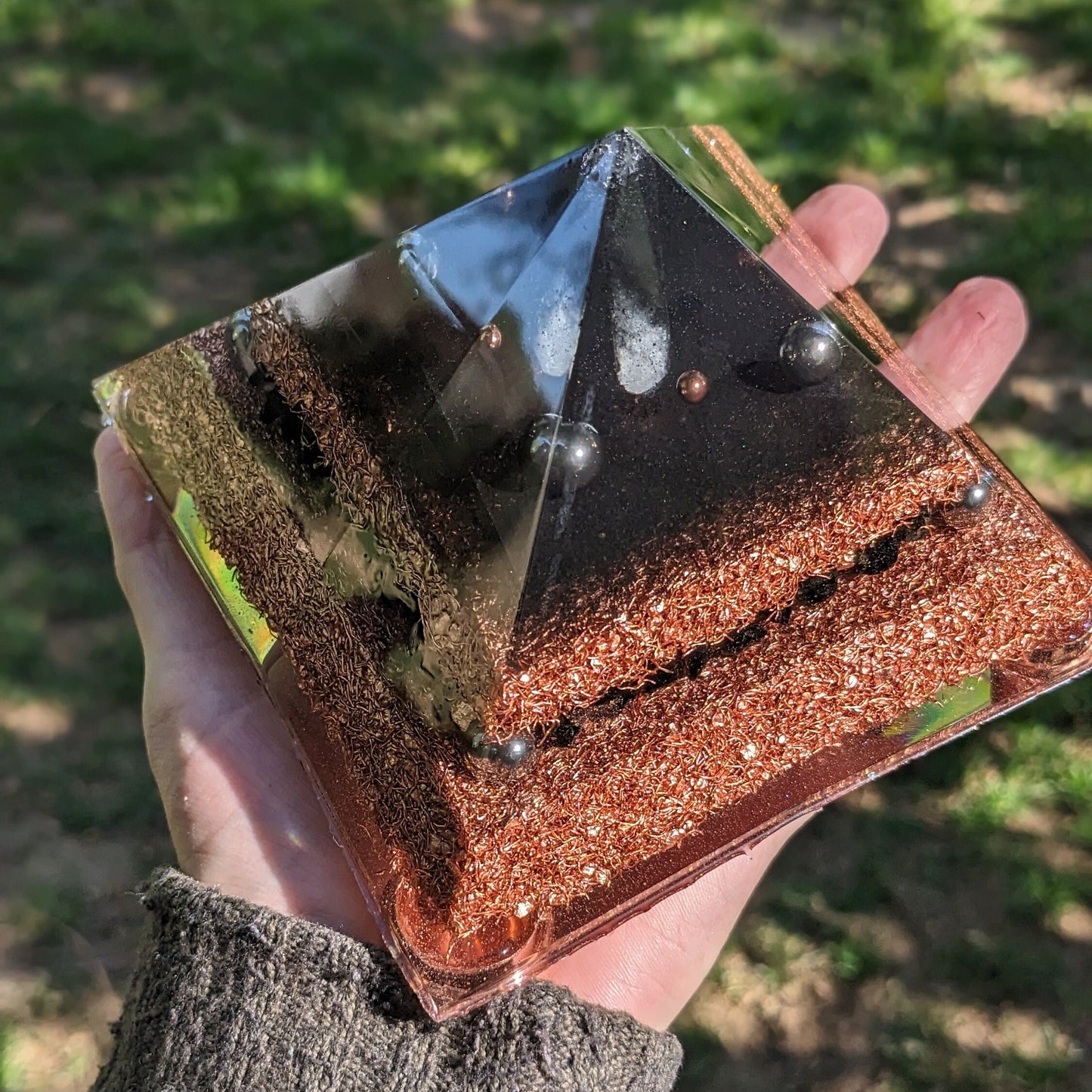 Orgone Energy Pyramid Of Success - Shungite Stone With Copper - Pyramid Of Giza Decor - Handmade Orgonite For Smart Meter EMF Protection