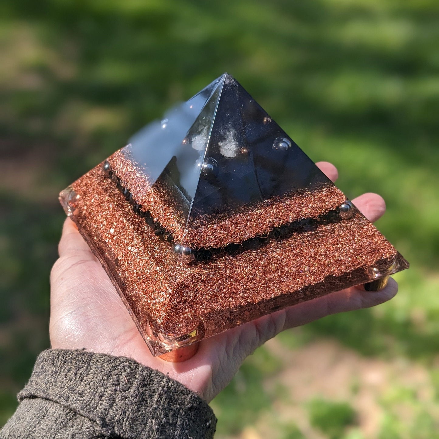 Orgone Energy Pyramid Of Success - Shungite Stone With Copper - Pyramid Of Giza Decor - Handmade Orgonite For Smart Meter EMF Protection