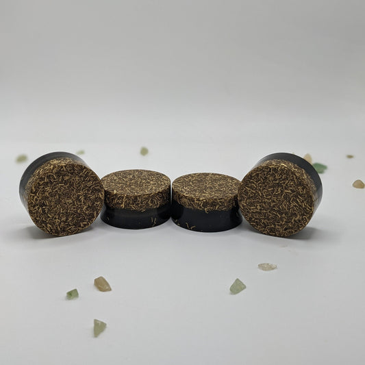 Pocket Shungite Tower Buster with Brass & Quartz – Handmade Resin Travel Disc – Small Portable Desk or Car Decor