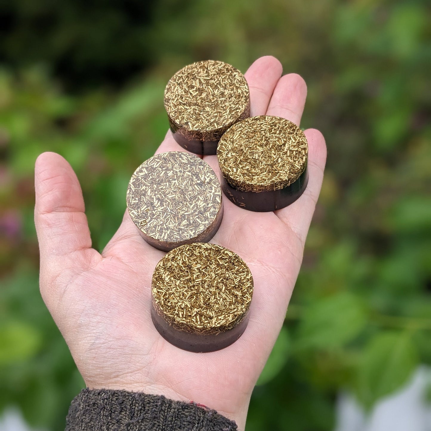 Orgonite Tower Buster Set with Shungite, Quartz, Fluorite & Brass | Handmade Crystal Discs for EMF-Aware Homes and Travel