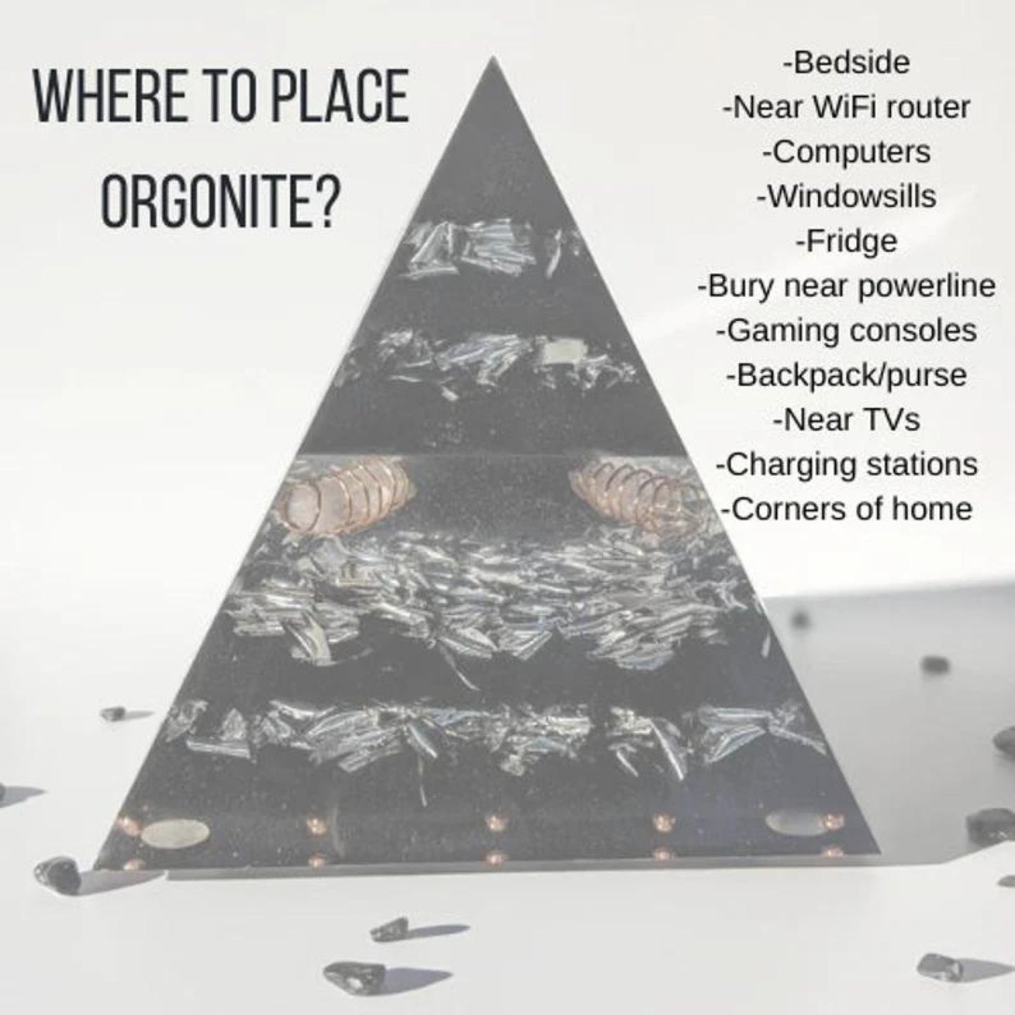 Shungite Stone Orgonite Pyramid - Copper Spiral Orgone - EMF Protection With Crystal - Energy Cleansing With Quartz Point - Small Home Decor