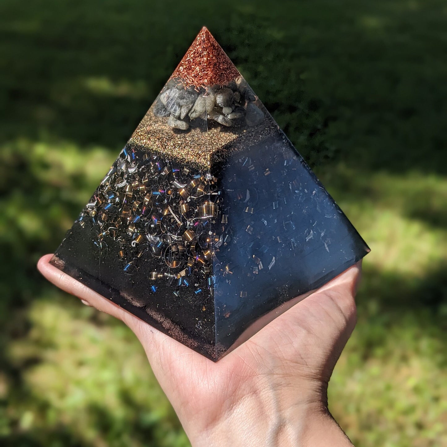 Orgone Energy Pyramid With Labradorite Tower Point Throat Chakra Stone Healing Crystal Gift For New Home Cleansing Energy Gift For Spiritual